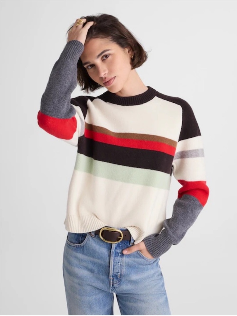 Madewell Merino Wool Raglan-Sleeve Sweater in Color-Block stripe Size XS NEW
